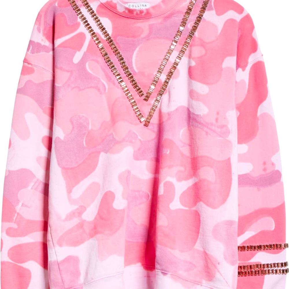 Pink Camo Tennis Rhinestone Cotton Sweatshirt